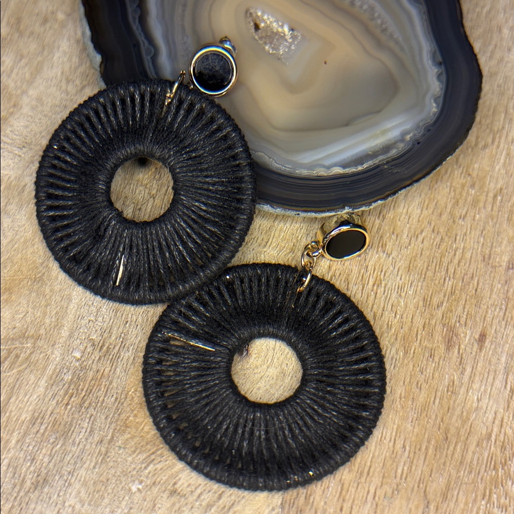 Black Jute Wrapped Boho Style NWT Statement Earrings